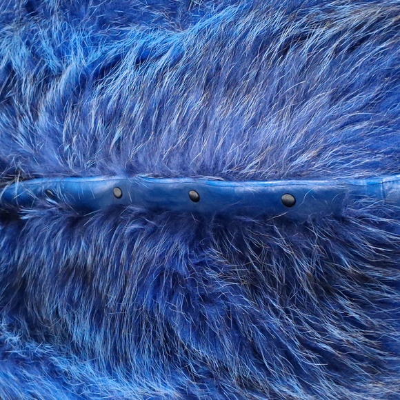 Blue Leather & Rabbit Fur Coat - Picture 3 of 12